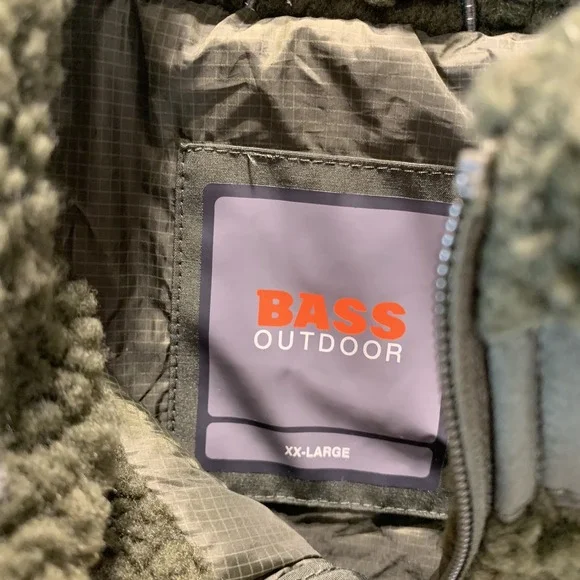 Bass Outdoor Men's Sherpa Jacket XXL Green Full Zip Insulated Fleece Pockets - Picture 6 of 10
